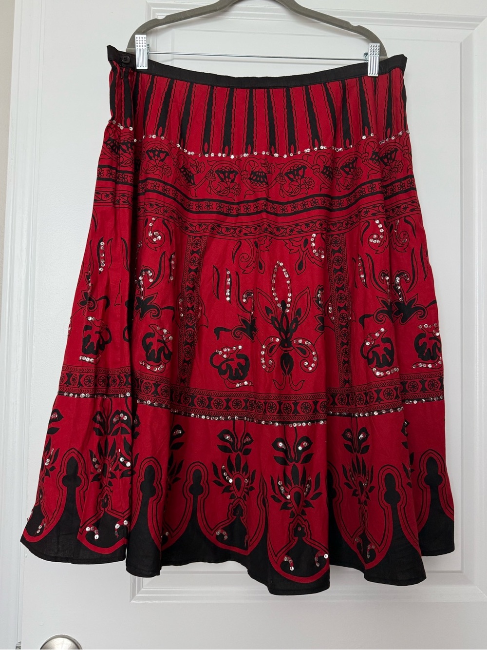 Tantrums Collection 90s Cotton Red Black Whimsigoth MidiSkirt Sequin Grunge L/XL